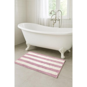 Home Mart Goods Pink White Stripe Soft Cozy Plush Chenille Bath Mat Bathroom Rug - 32"x20" - 1 of 4