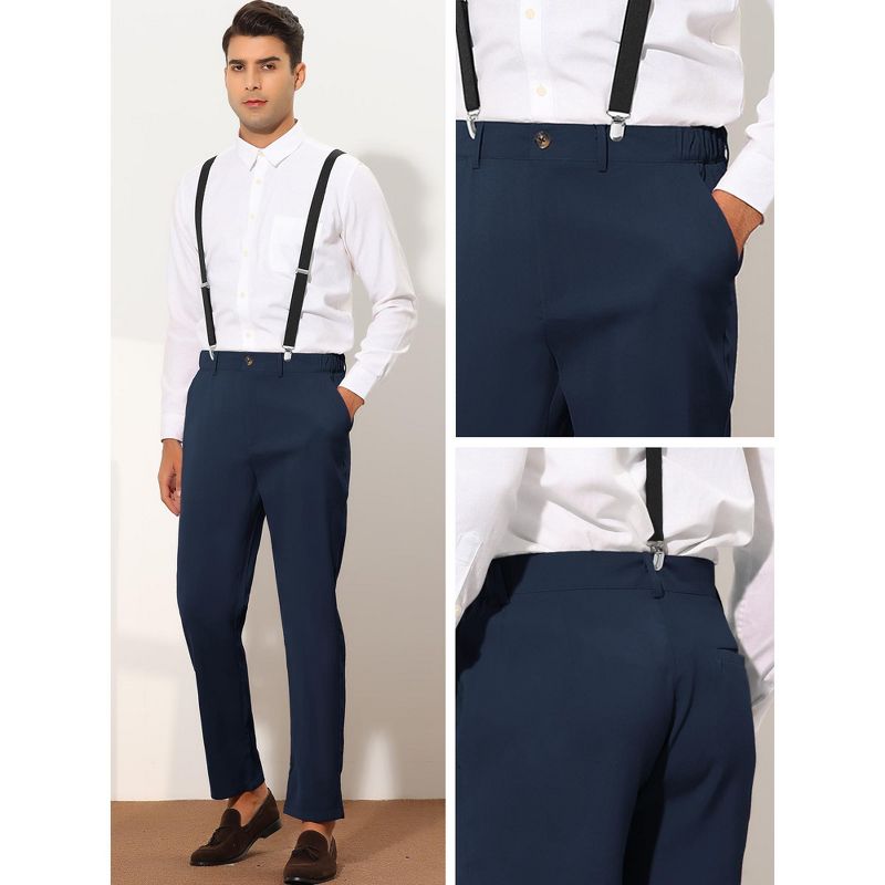 Lars Amadeus Men's Solid Color Flat Front Suspender Cropped Pants, 5 of 6