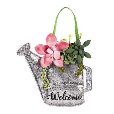 Evergreen Succulents Watering Can Door Décor