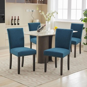 coucheta Dining Chairs Set of 4, Upholstered Parsons Diner Room Chair Sets Fabric Kitchen Chairs with Nailhead Trim, for Kitchen, Dining, Dark Blue - 1 of 4