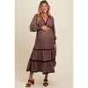 Pinkblush Brown Floral Lace Trim Bubble Sleeve Maternity Maxi Dress - 2 of 4