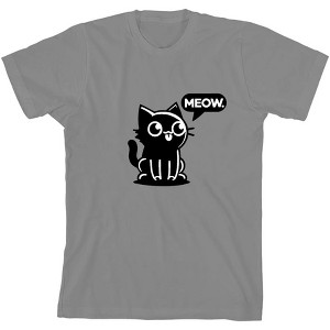 Black Chibi Cat Youth Crew Neck Short Sleeve Tee - 1 of 2