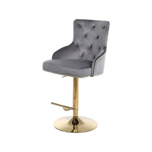 Meridian Furniture,Claude Grey Velvet Adjustable Stool - 1 of 4