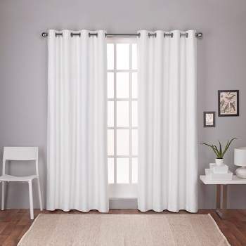 Exclusive Home London Textured Linen Room Darkening Blackout Grommet Top Curtain Panel Pair, 54"x84", Winter White