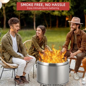 20.5" Smokeless Fire Pit, Portable Stainless Steel Wood Burner with Air Switch & Ash Pan, 80% Less Smoke, Even Heat for Camping/Backyard - 1 of 4