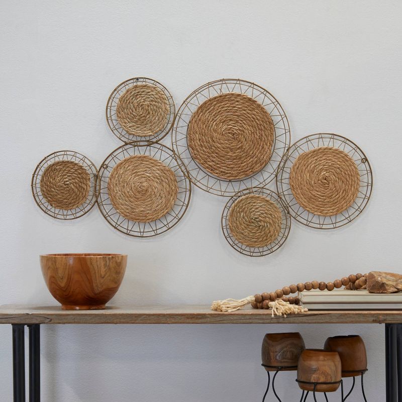 Dried Plant Plate Handmade Woven Wall Decor with Intricate Patterns Brown - The Novogratz, 1 of 6