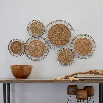 Dried Plant Plate Handmade Woven Wall Decor with Intricate Patterns Brown - The Novogratz
