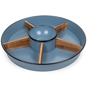 Nat & Jules Wood Partitions Matte Blue 16 inch Metal Enamel Divided Chip and Dip Tray - 1 of 4