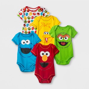 Baby 5pk Sesame Street Elmo/CookieMonster/Oscar the Grouch/Big Bird Bodysuit - Red/Yellow/Blue - 1 of 1