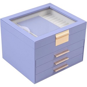 3-Layer Jewelry Box with Clear Lid and 2 Drawers, Black Multi-Functional Organizer for Rings, Earrings, Necklaces - 1 of 4