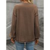 Women's Fall Winter T-Shirts Casual Loose Fit Long Sleeve Solid Blouse Ribbed Knit Round Neck with Front Pocket Tee Tops - 2 of 4