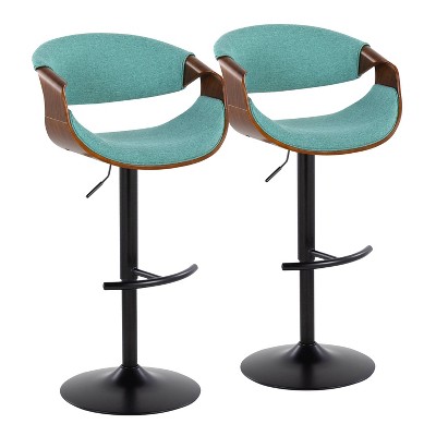LumiSource Set of 2 Curvo Adjustable Barstools Walnut Fabric/Black Metal