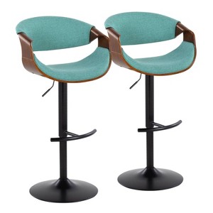 LumiSource Set of 2 Curvo Adjustable Barstools Walnut Fabric/Black Metal - 1 of 4