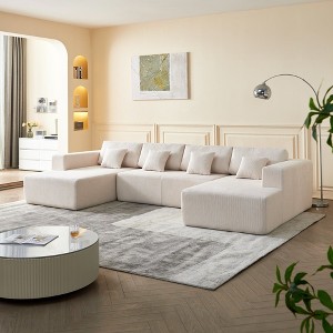 U-Shaped Corduroy Sectional Sofa, Reversible Chaise & Plush Cushions, 122-Inch Modern Design - 1 of 4