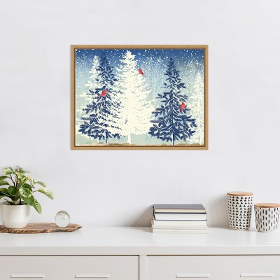 Snowy Christmas Trees Canvas Print with Maple Frame