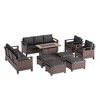 Sonkuki 9 Pieces Patio Sofa with Rectangle Fire Pit Table and Ottomans, Patio Conversation Couch with Cushion - 2 of 4