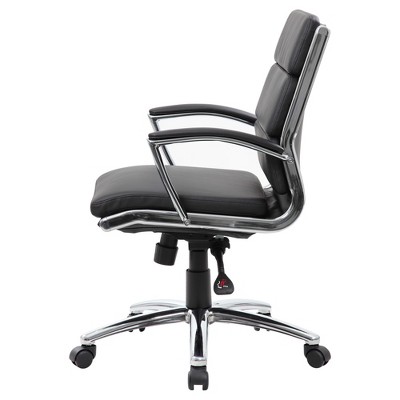 Black Mid-Back Executive Chair with Chrome Finish and Vinyl Upholstery