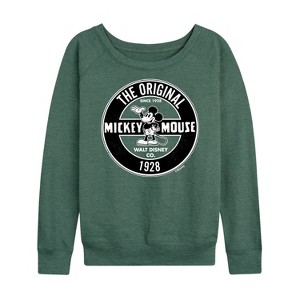 Women's - Disney - Mickey Mouse Original Badge Lightweight French Terry Wide Neck Long Sleeve Shirt - 1 of 4