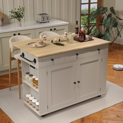 Kitchen Island Cart with 47.2" Wood Top, Island Table for Kitchen with Storage Cabinet & Drop Leaf