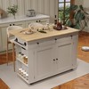 Rolling Kitchen Island Cart with Power Outlet & Drop Leaf, Kitchen Storage Cabinet On Wheels with 3 Drawers, Mobile Island Table - 2 of 4