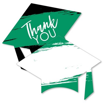 Big Dot of Happiness Green Grad - Best is Yet to Come - Shaped Thank You Cards - Green Grad Party Thank You Note Cards with Envelopes - Set of 12