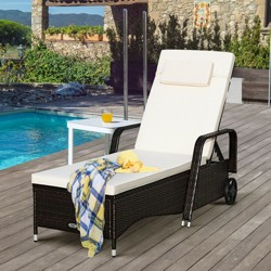 Costway Outdoor Rattan Lounge Chair Chaise Recliner Adjustable ...