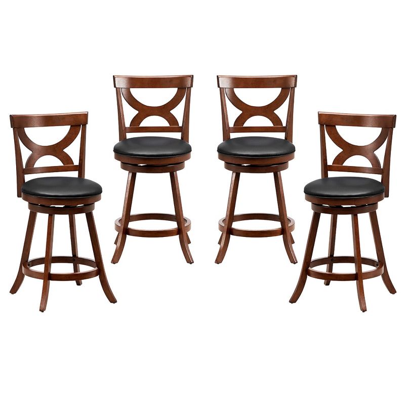 Tangkula 4pcs 24" Bar Stools 360° Swivel Counter Height w/ PVC Leather Cushioned Seat, 1 of 9