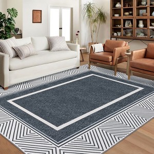 Modern Washable Bordered Area Rug, Ultra-Thin Non-Slip, Non-Shedding Foldable Mat, Chic Aesthetic Carpet for Living Room, Bedroom, Office - 1 of 4