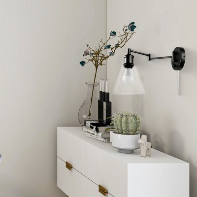 Dark Bronze Plug-In Wall Sconce with Clear Glass Shade