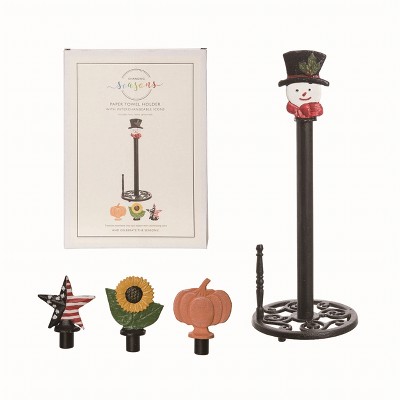 Transpac Metal Black Christmas Paper Towel Holder with Interchangeable Icons Set of 5