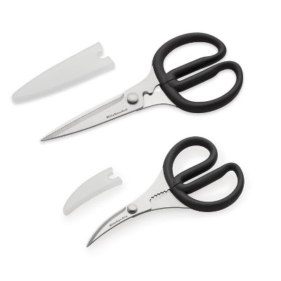 KitchenAid Set of 2 Shears: Stainless Steel Blades, Dishwasher-Safe, Black & Silver Handles, Lifetime Warranty