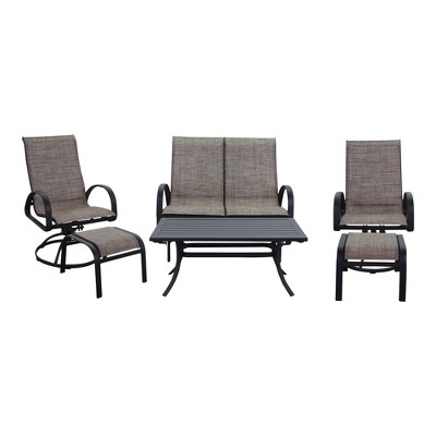 Courtyard Casual Santa Fe 6 pc Loveseat Glider Set with Swivel Rockers  Includes One Loveseat Glider, Twol Rockers Two Ottomans and One Coffee Table