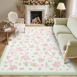 Modern Washable Area Rug for Living Room, Bow-knot Printed Floor Rug with Non Slip Backing, Low Pile Stain Resistant Carpet for Dorm - 1 of 4