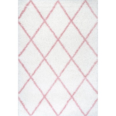 Image of Nuloom Tess Geometric 7x9 Shag Indoor Area Rug for Living Room Bedroom Dining Room Nursery, Pink/Ivory