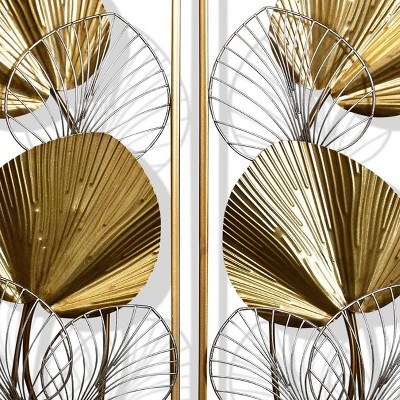 Set of 2 Gold and Silver Iron Leaf Wall Sculptures