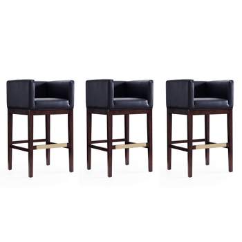 Set of 3 Kingsley Upholstered Beech Wood Barstools Black - Manhattan Comfort