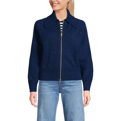 Lands' End Women's Drifter Large Collar Zip Front Cardigan Sweater
