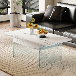 CAVINAS 43.3" Lift-Top Coffee Table,Center Table with Storage,Marble Desktop,Tempered Glass Base,300LB Capacity Table for Living Room,Office - 1 of 4