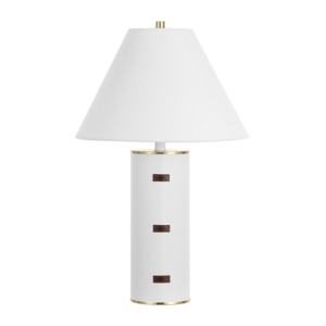 Flavie 26.5 Inch Metal/PU Leather Table Lamp - White/Brown/Brass Gold - Safavieh. - 1 of 4