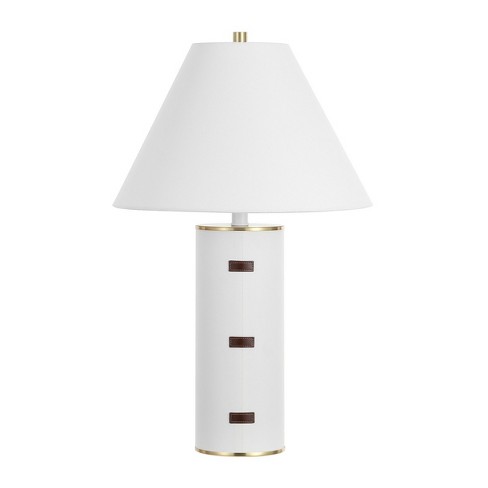 Flavie 26.5 Inch Metal/PU Leather Table Lamp - White/Brown/Brass Gold - Safavieh. - image 1 of 4