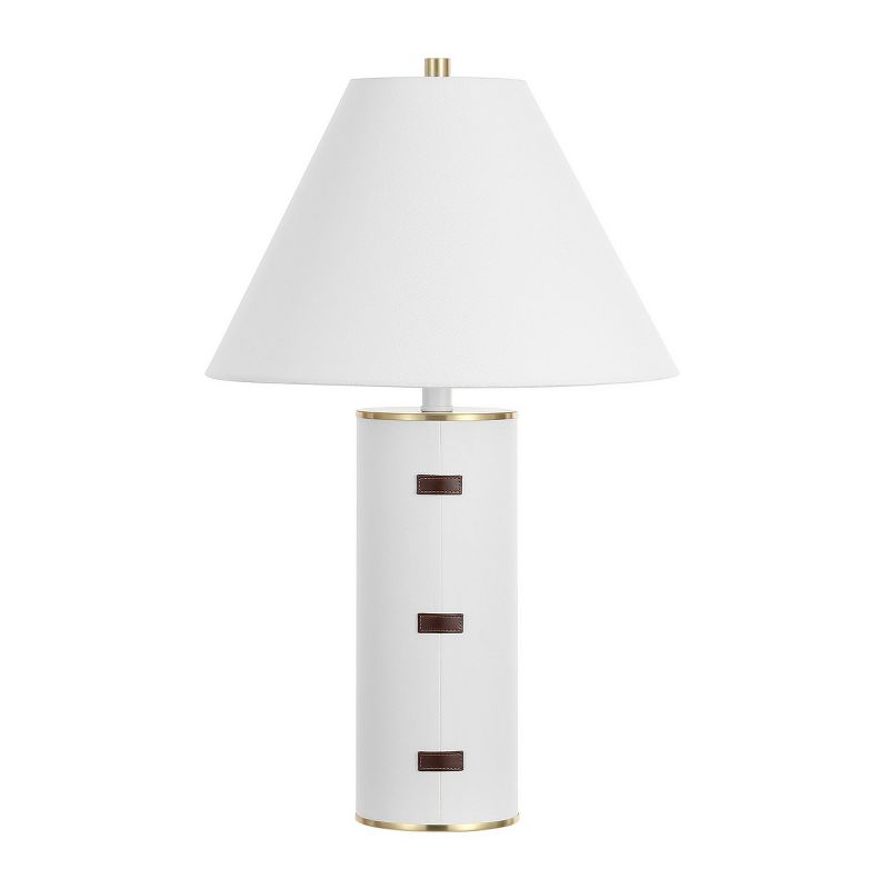 Flavie 26.5 Inch Metal/PU Leather Table Lamp - White/Brown/Brass Gold - Safavieh., 1 of 5