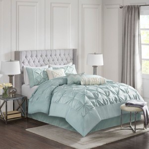 Sapphtopaz 7 Piece Comforter Set Elegant Bedding Comforter Sets Solid Color Reversible Tufted Bedding Set with Throw Pillows - 1 of 4