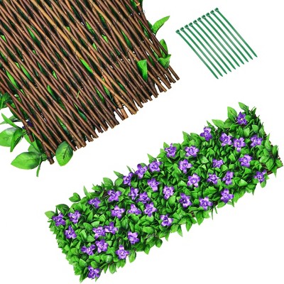 Expandable Green and Purple Faux Ivy Privacy Fence Panels