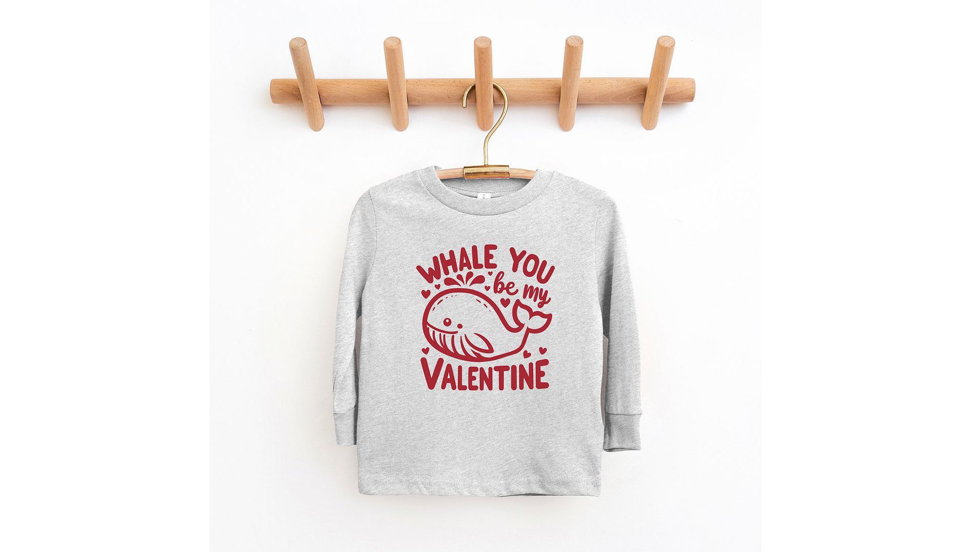 The Juniper Shop Valentines Whale Toddler Long Sleeve Tee - 2T - Heather Grey