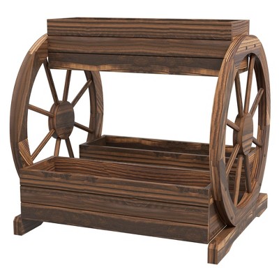 Aghana Digitals Carbonized Fir Wood 3-Tier Raised Garden Bed with Wagon Wheel Motif, Drainage