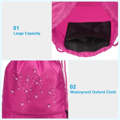 Unique Bargains Waterproof Adjustable Zip Pocket Drawstring Backpack Bag for Women Men Rose Red — фото 3