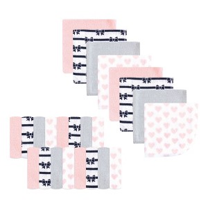 Luvable Friends Baby Girl Super Soft Bundle Washcloths, Hearts Bows, One Size - 1 of 1