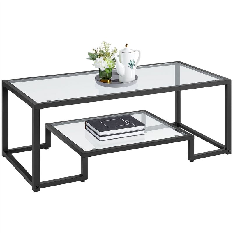 Yaheetech Modern Tempered Glass Coffee Table For Living Room，Black, 5 of 9