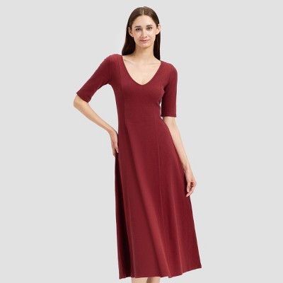 Women's Elbow Sleeve Knit Midi A-Line Dress - Universal Thread™ Red