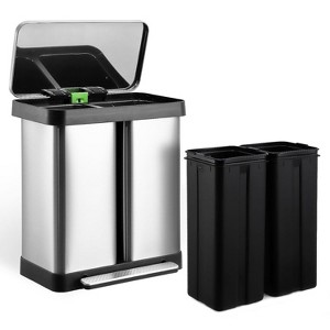 Dual Trash Can, 2 Compartments Garbage Can, Stainless Steel Trash Can with 2 Removable Inner Buckets, 2 x 8 Gallon Wastebin for Kitchen, Home Office - 1 of 4